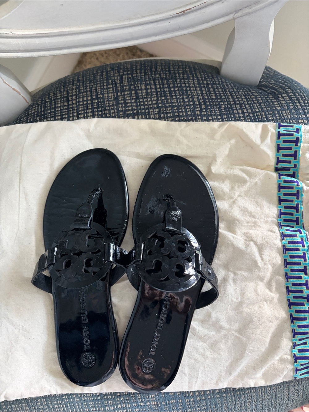 Tory Burch Glossy Black Miller Thong Sandals